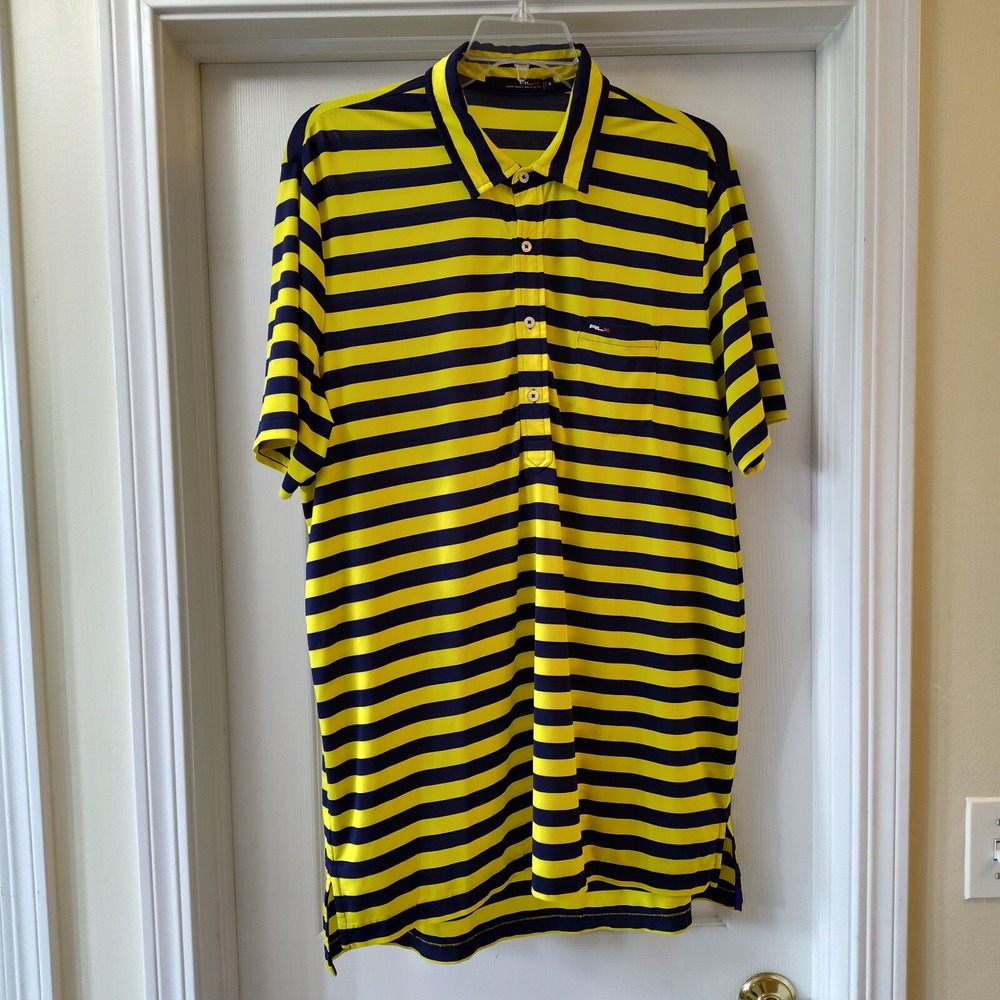 Ralph Lauren RLX Pocket Polo Golf Shirt Yellow Blue Striped Size XL - Picture 2 of 7